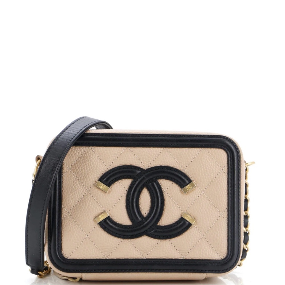 Chanel Beige and Black Quilted Leather Bag